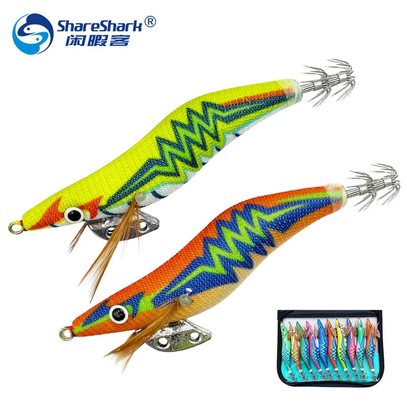 10pcs/bag Squid Jig Glow in Dark Luminous Squid Jigs Fishing Lures Shrimp Prawn Japan Fishing Tackle MegaBDM