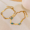 Ouj Fashion Jewelry Adjustable 18K Gold Plated Stainless Steel Rectangle Colored Crystal Cubic Zirconia Link Bracelet for Women