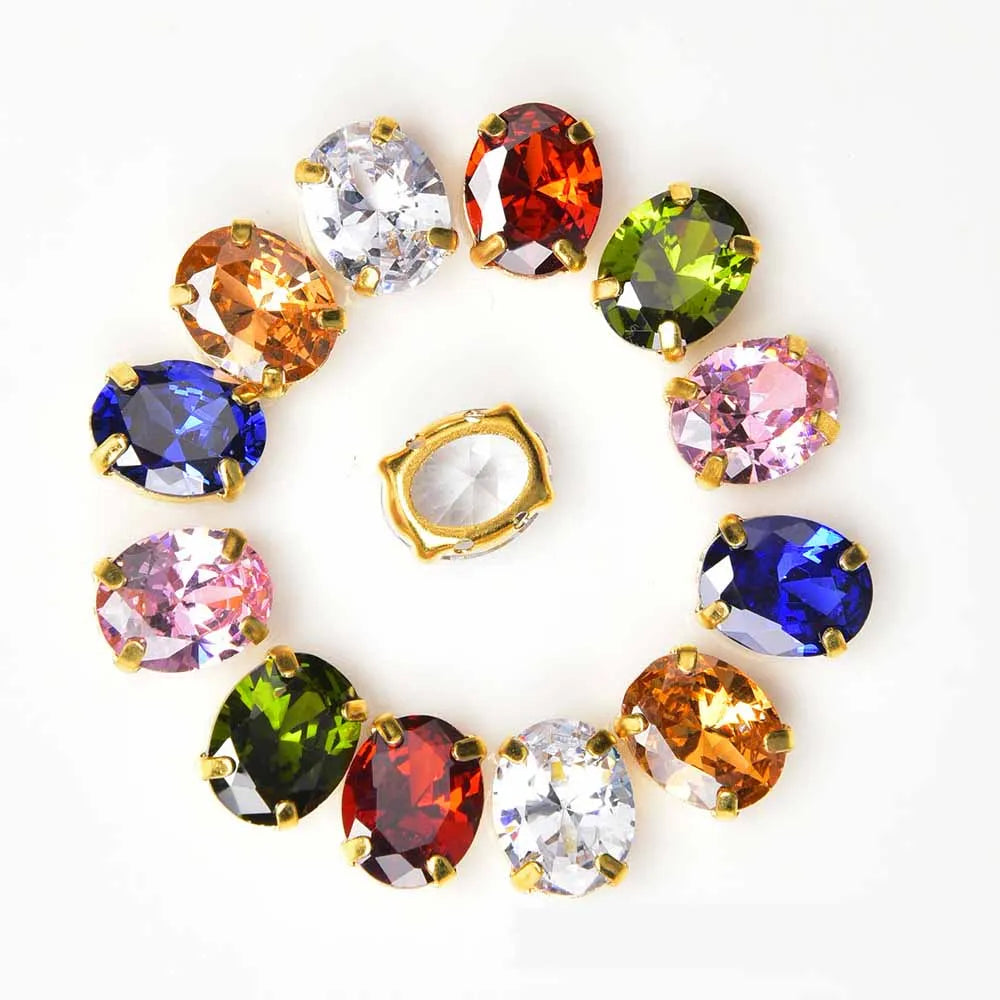 JFS014 Sparkling Oval Zircon Crystal Sew on Rhinestone With Gold Claw Beads Diy Clothing Shoes Bags Accessories