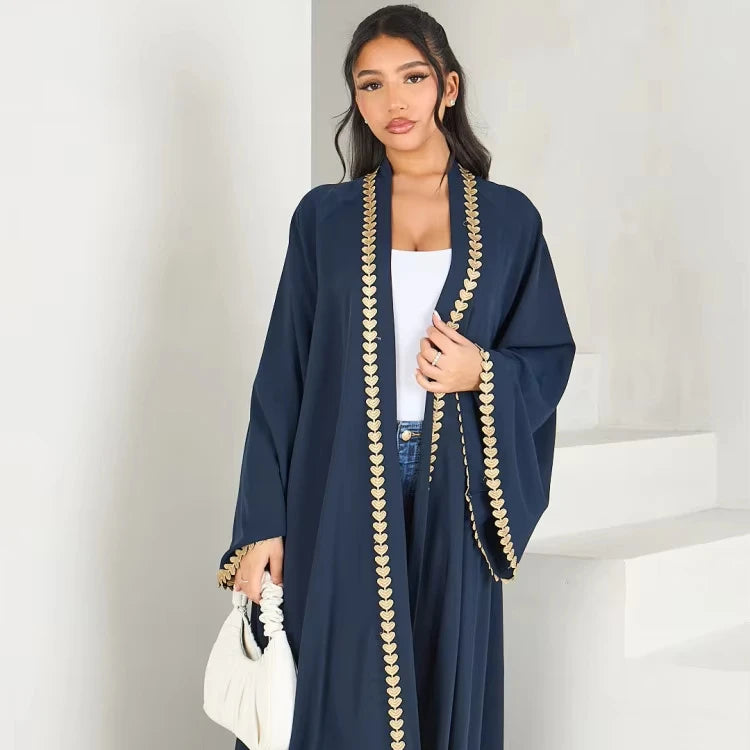 2025 EID New Fashion Applique Open Abaya Dubai Cardigan Kimono Abaya Muslim Long Sleeve Maxi Dress Modest Muslim Women Abaya