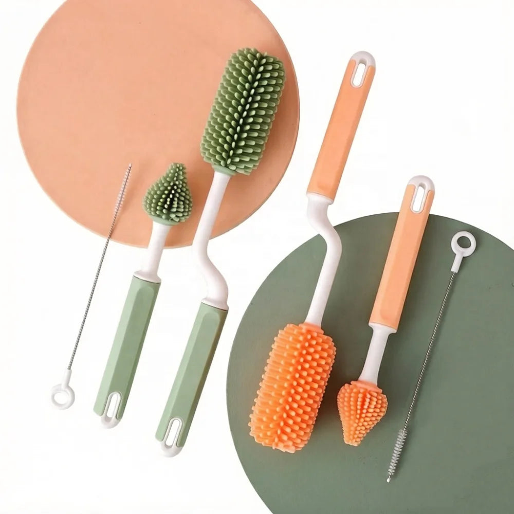 High Quality Premium Silicone Baby Bottle Cleaner Brush Set 360 Degree Cleaning Brush for Nipple Straw Portable Bottle Brush