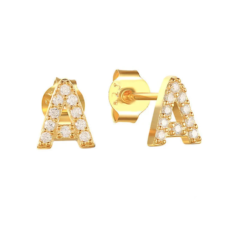 SP Popular 26 Letter Earrings Minimalist S925 Sterling Silver Zircon Small Letter Stud 925 Earrings