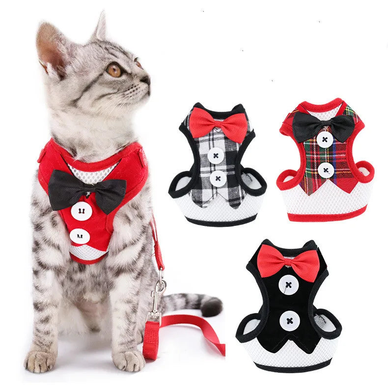 Skin-friendly Bowknot Dress Vest-style Pet Traction Rope Cat Dog Chest Harness and Lead Set