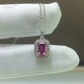 Silver 925 Original 1 Carat Brilliant Emerald Cut Diamond Test Past Pink Rectangle Moissanite Pendant Necklace Fine Jewelry