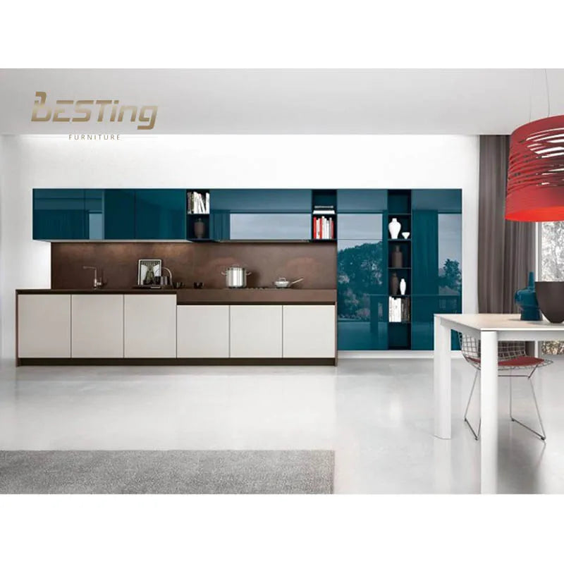 Whole House Custom Blue Piano Paint Luxury Kitchen Cabinets with Melamine Board Acrylic Finish Backsplash