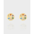 18K Gold Color 925 Sterling Silver Round Rainbow Colorful Zircon Pave Stud Earrings for Girls Engagement Jewelry Gifts