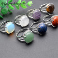 Natural Gemstone Silver Plated Multi Stone Crystal Green Aventurine Lapis Lazuli Red Stone Jasper Cabochons Adjustable Rings