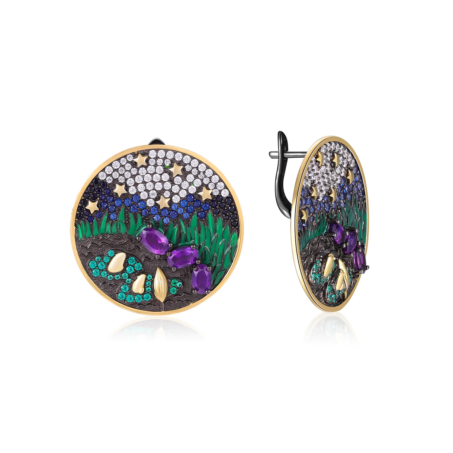 C8200 Abiding Fine Jewelry Factory Pond Natural Amethyst Gemstone 925 Sterling Silver Vintage Charm Earrings