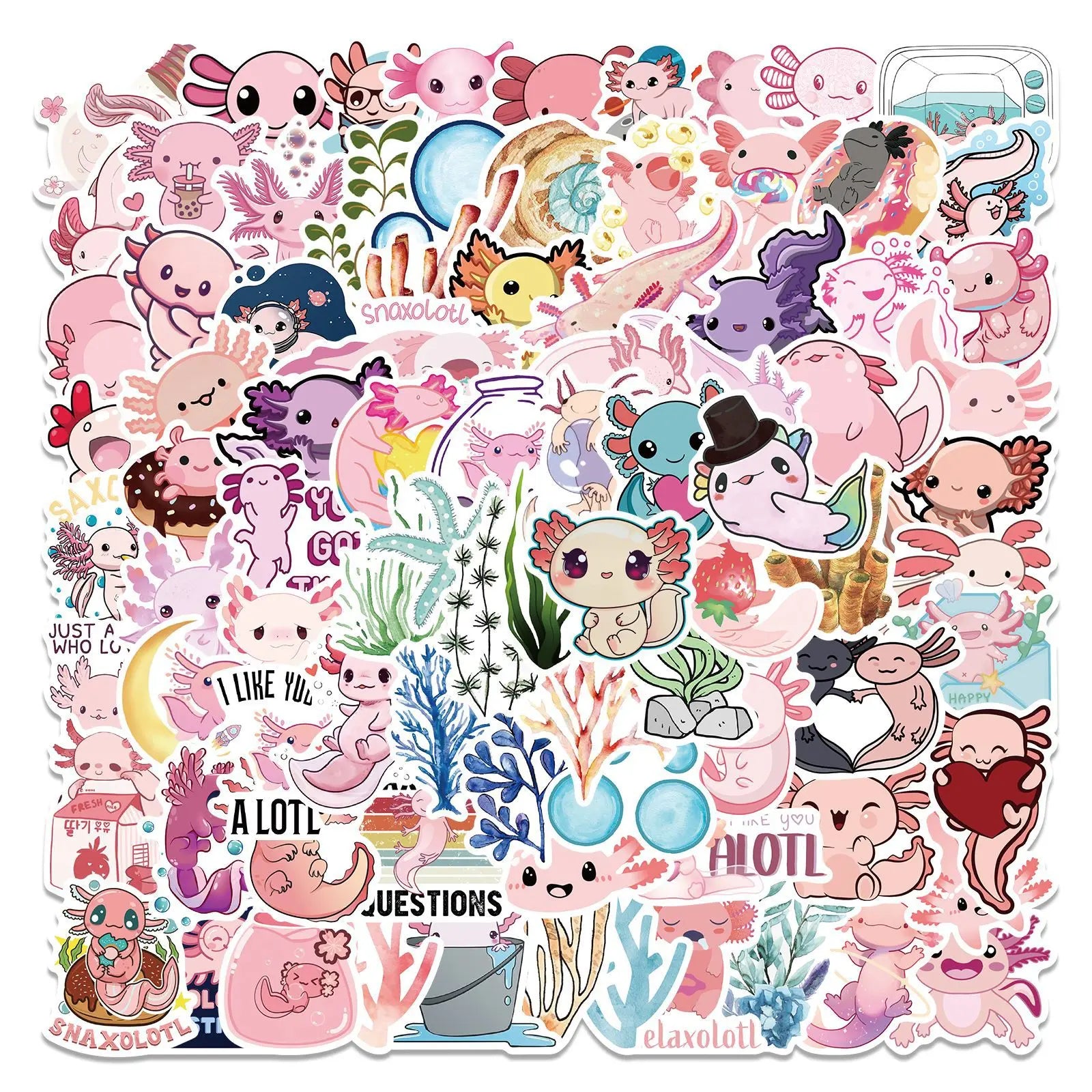 100Pcs  Cartoon Pet Axolotl Graffiti Stickers Decorative Label for Luggage Laptop Motorcycle Notebook Vinyl Waterproof Sticker