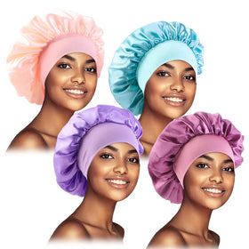 Best Selling 4 Pieces/set Satin Hair Bonnets With Wide Band Stretchy Women Hair Care Sleep Bonnets