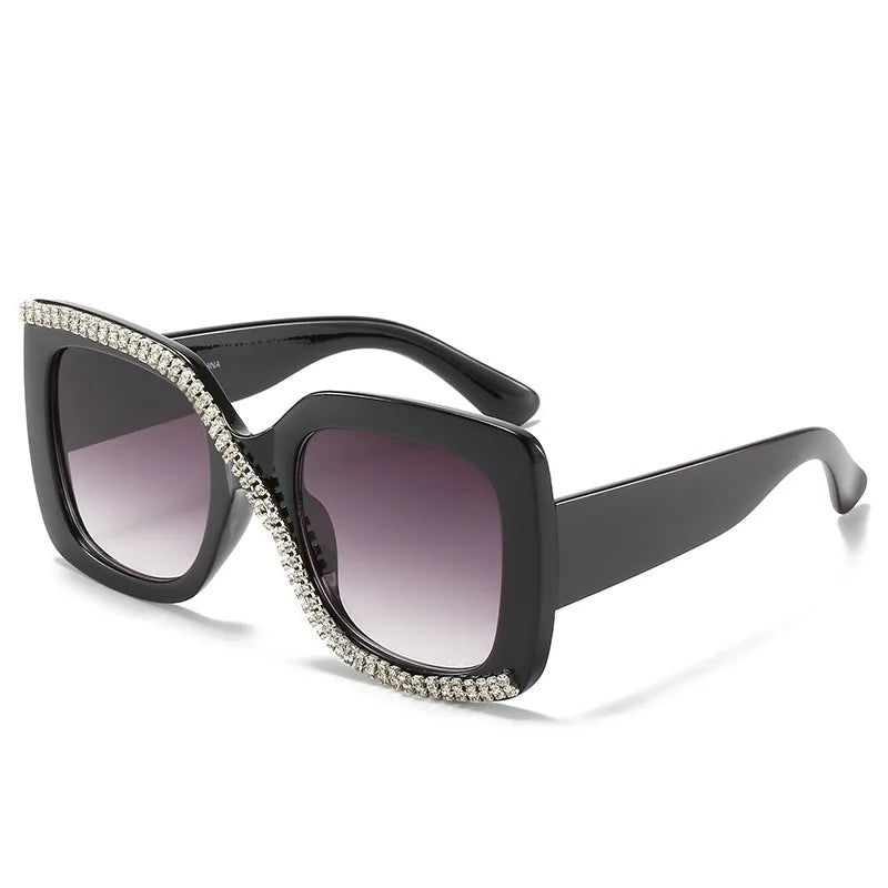 2022 Oversized Square Vintage Square Sunglasses for Ladies Rhinestone Sunglasses Unique Frame With One Piece Diamond Gafas-de-so
