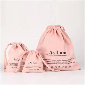 Small MOQ Custom Logo Printed for Pink Cotton Drawstring Bag Eco-Friendly Reusable Tote Medium Size Screen Pattern for Food