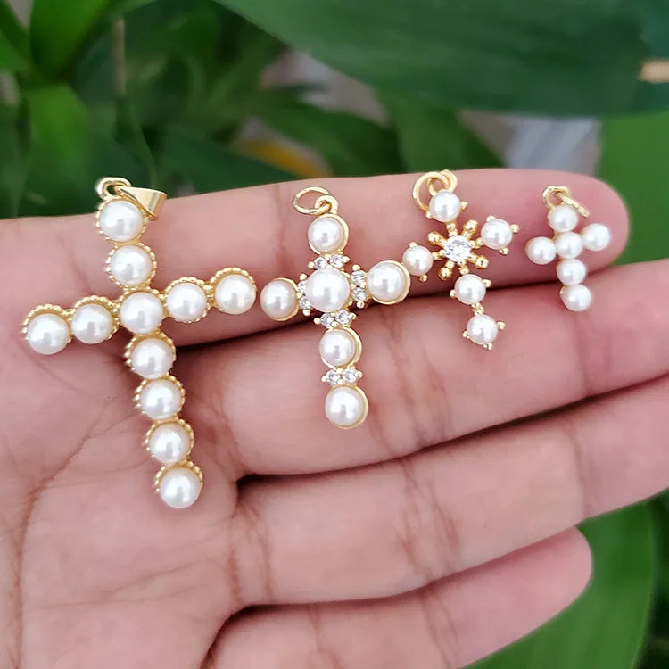 CZ8331 Tiny Mini CZ Micro Pave Diamond  Cross Pendant Charms Pearls Cubic Zirconia Christian Religion Pendant