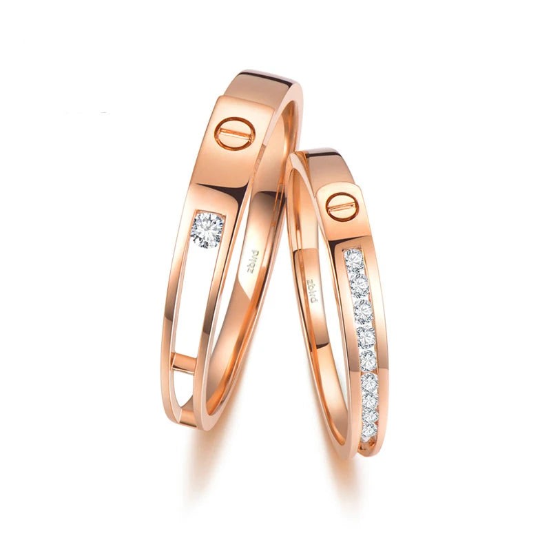 New Arrive 18k 14k 9k Real Gold With Natural Diamond Custom Wedding Engagement Dainty Rose Rings SetFor Couples