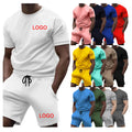 Clothing Manufacturer Summer Custom logo Outdoor Men's Short Clothes Suit Pure Color Clothing Two-piece Adult T-shirt Shorts Set