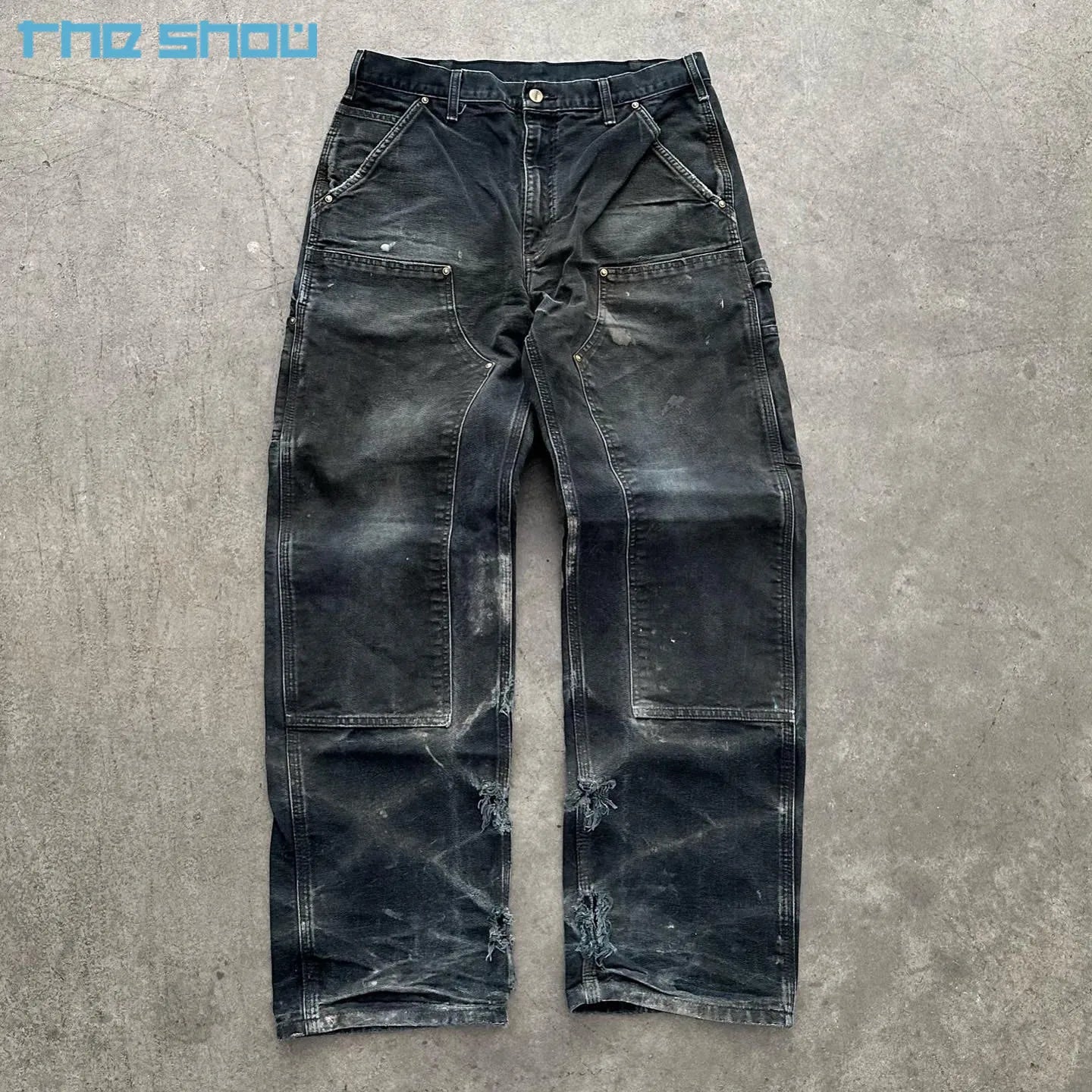 Vintage Pants Custom 100% Cotton Acid Washed Wide Leg Cargo Pants Double Knee Work Jeans Carpenter Pant for Men