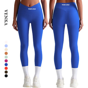 Custom Soft V Cut High Waist Gym Activewear Butt Lifting Running Ribbed Tights Pants Women No T Line Workout Yoga Leggings