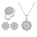 Fashion Individuality Zircon Sterling Silver 925 Rhodium Plated Trendy Pear Cut Flower Design Three-Piece Jewelry Set for Women