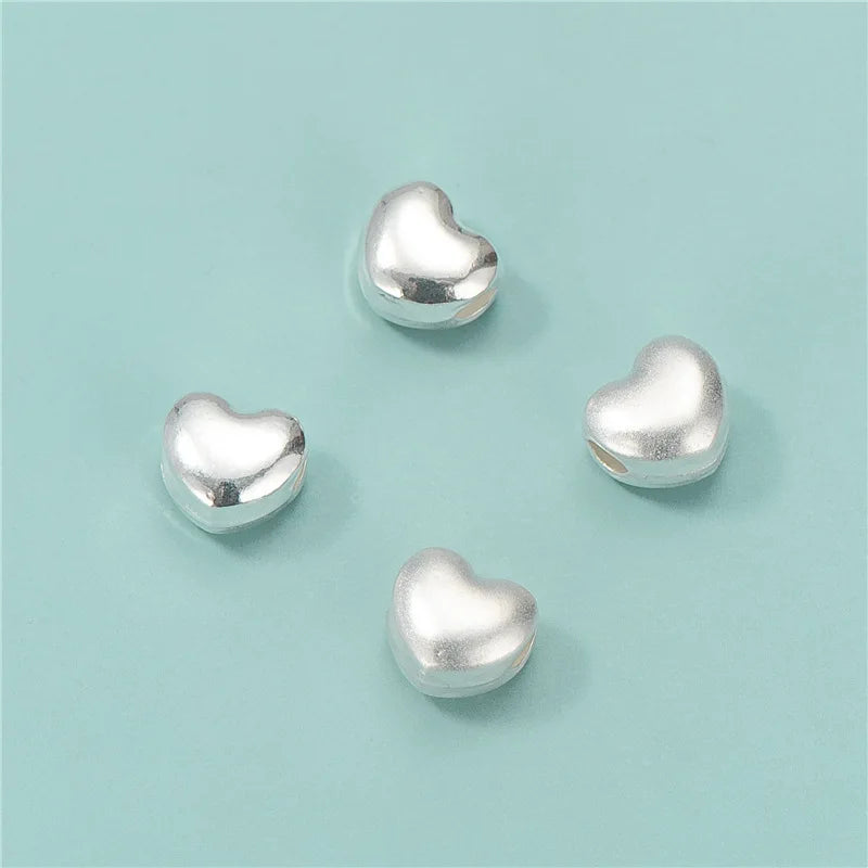 Simple 7mm 925 Sterling Silver Puffed Heart Shaped Spacer Beads for Jewelry Making Loose Beads