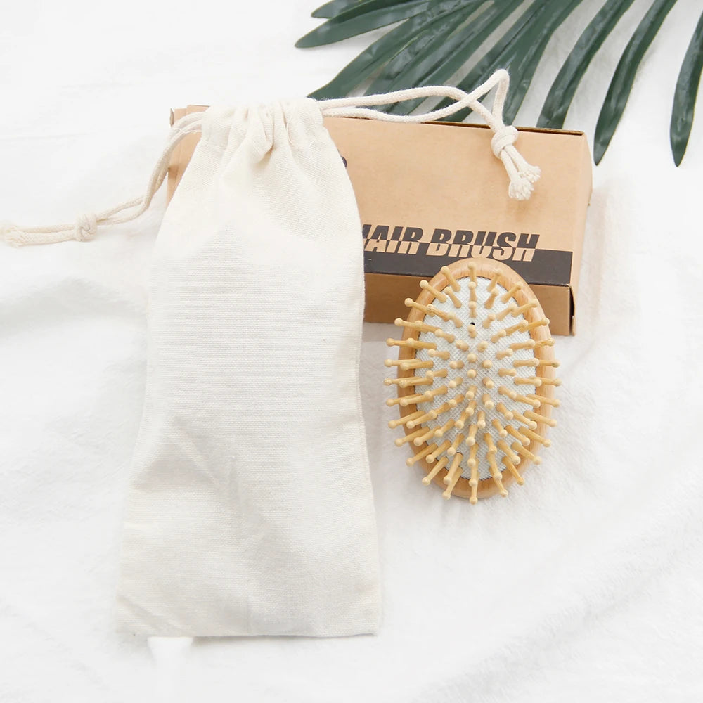 Hot Selling Factory Price Mini Hair Brush Natural Bamboo Wood Portable Laser Hair Detangling for Women Men Children