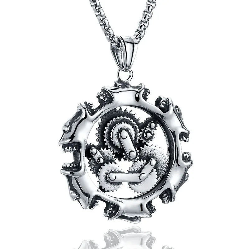 Vintage Steampunk Stainless Steel Geometric Gear Cross Chain Pendant Necklace Punk Gothic Fashion for Men and Women for Parties