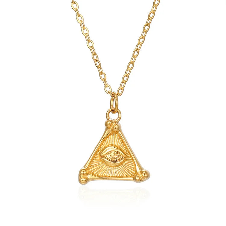 Fashion Unisex Jewelry Eye of Horus Necklace Gold Plated Eye Triangle Pendant Necklace