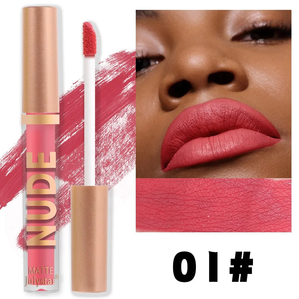 Wholesale Long-lasting Waterproof Velvet Matte Lip Gloss High Pigmented Vegan Lipstick with Non-stick Cup Made with Minerals
