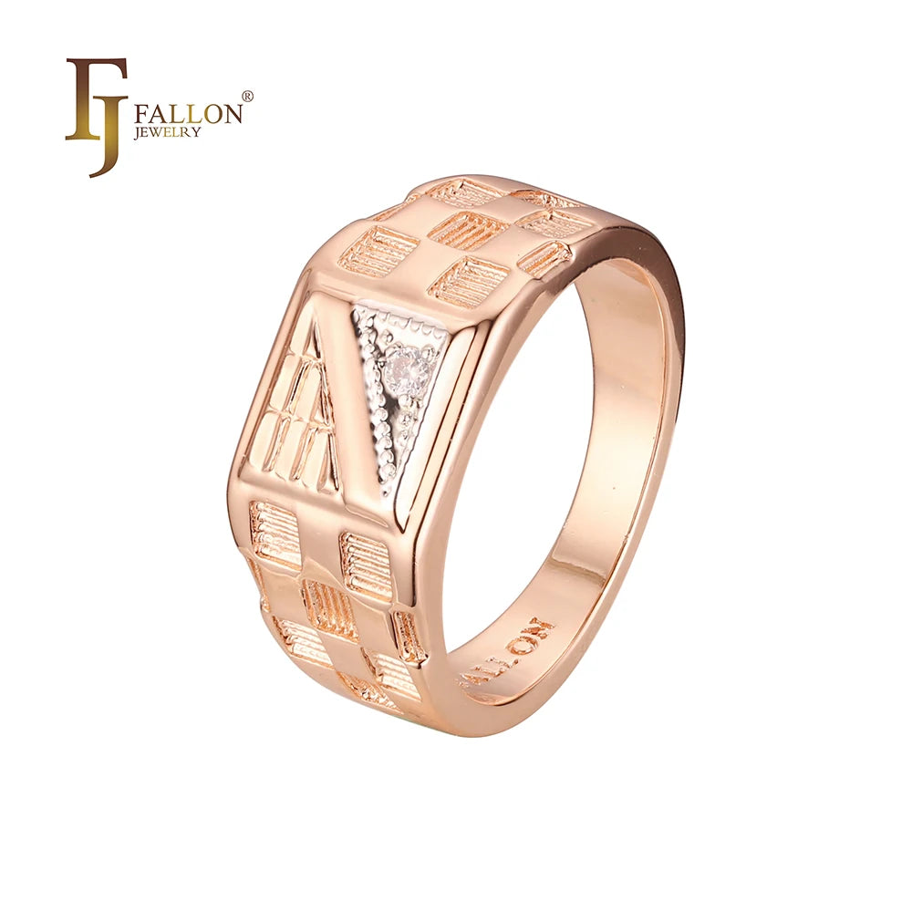 FJ Fallon Fashion Jewelry Men's Rings Plated in Rose Gold Two Tone Brass Based