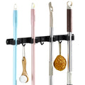 New Upgraded Stainless Steel Silicone Rubber Black Wall Mounted 4 Racks 3 Hooks Multifunction Mop Broom Holder for Cleaning