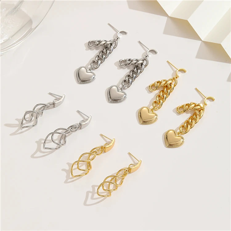 14K Gold Earrings Fashion Jewelry Korean Exaggerated Statement Link Chain Drop Earrings