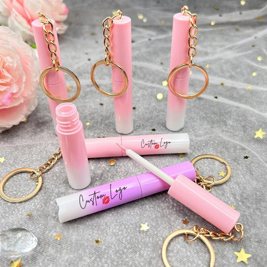 OEM pink Bottle Strip Eyelash Glue Waterproof Lash Glue Wholesale Private Label Fast Drying Lash Glue with Chain