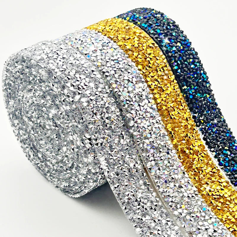 Hot Sale Hot Fix Resin Rhinestone Ribbon 3 Yard Crystal Chain Applique Rhinestone Strip Iron on Rhinestones Tape for Dresses