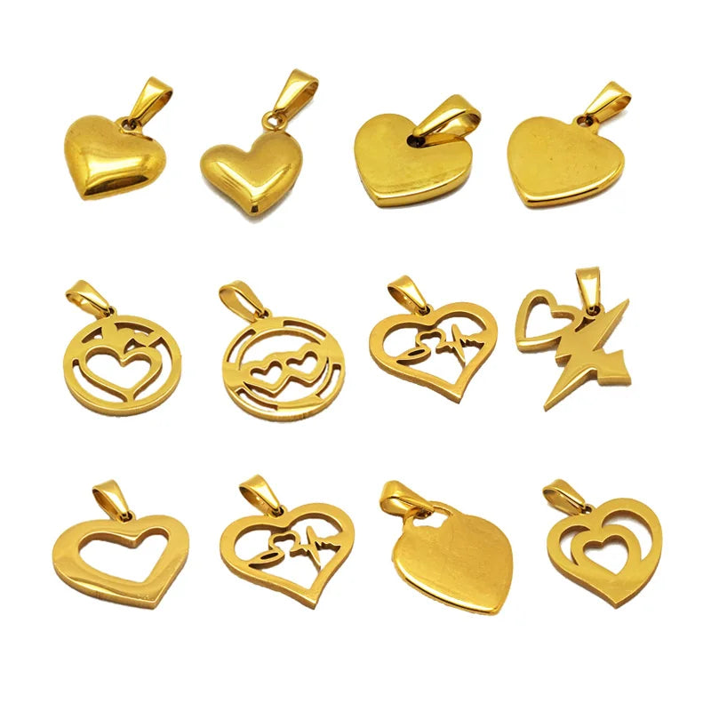 In Stocks 18k Gold Plated Custom Stainless Steel Jewelry Pendant Charms Tiny Heart Charm Pendants for Necklace Making