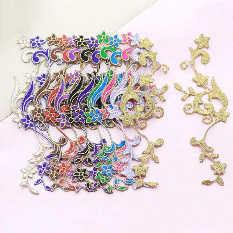 Costume Dress Decorative Flower Motif Applique Sticker Embroidery Black Gold Silver Diy Garment Retro Embellished Iron-on Patch