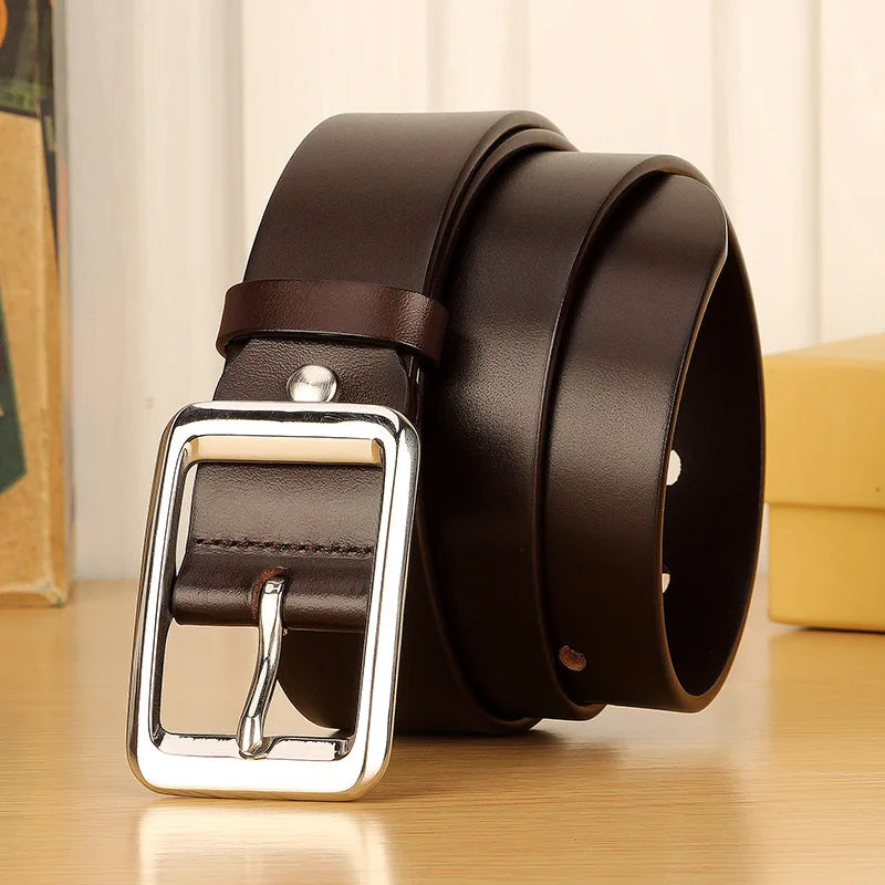 Men's Trendy Casual First Layer Pure Cowhide Belt Youth Steel for Buckle Stainless Steel Pin for Buckle Genuine Leather Alloy fo