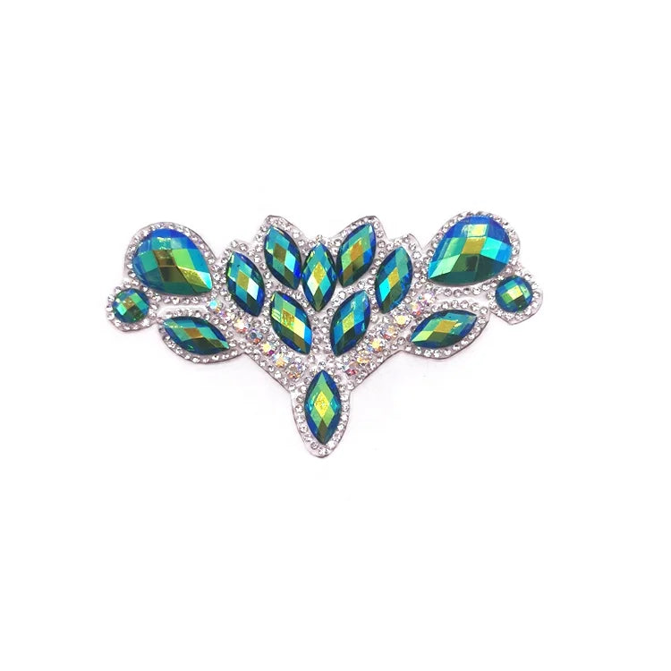 Carnival Costumes Accessories Bridal Wedding Decorative Green AB Resin  Stone Iron on Rhinestone Appliques