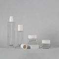 Fuyun Cosmetics Glass Bottle Set 30ml 50ml 100ml 120ml White Square Treatment Pump for Lotion Cream Including Mascara Packaging
