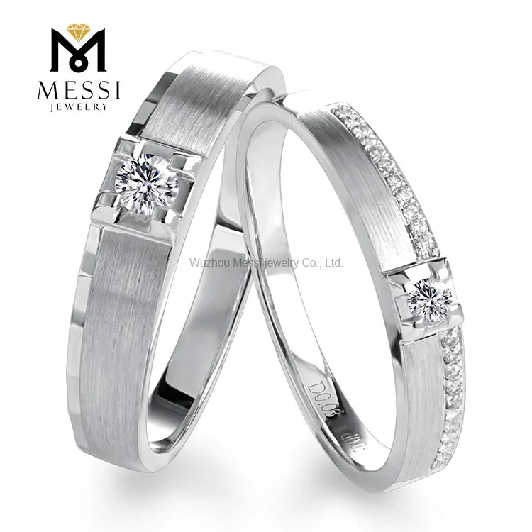 Messi Jewelry Natural Diamond Couple Rings for Engagement Wedding Anniversary Gift in 18k White Gold Couple Ring