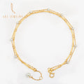 Artisanal Signature 18K Real Gold Freshwater Pearl Bracelet Elastic Link Chain Unique Artistic Style Custom