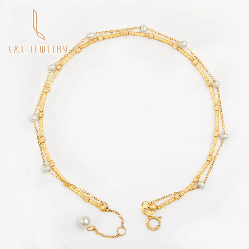 Artisanal Signature 18K Real Gold Freshwater Pearl Bracelet Elastic Link Chain Unique Artistic Style Custom