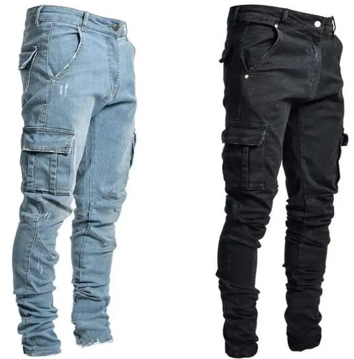 High Street Fashion Multi-pocket Workwear Cargo Casual Trousers Men's Cargo Pant Mens Denim Jeans Pants
