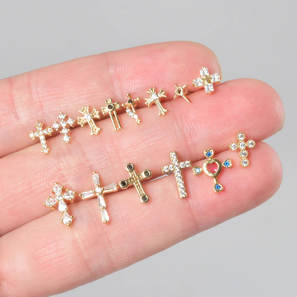 Multiple CZ Cross Shape Punk 20g Barbell Ball Stud Cubic Zirconia Tiny Small Studs Tragus Hypoallergenic Cartilage Piercing
