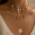 2022 Popular 4 Layers Geometric Disc Fringe Necklace Multi Layered Rhinestone Tassel Necklace
