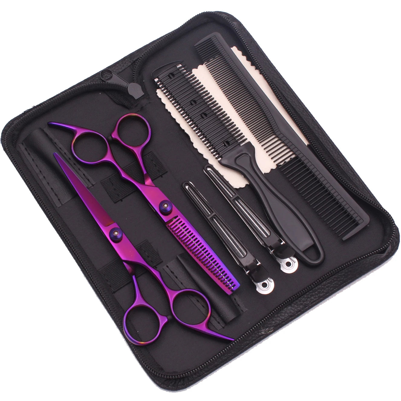 Hairdressing Scissors 6'' Japan Stainless Purple Barber Scissors Set Thinning Shears Hair Scissors Haircut Set Comb C1001