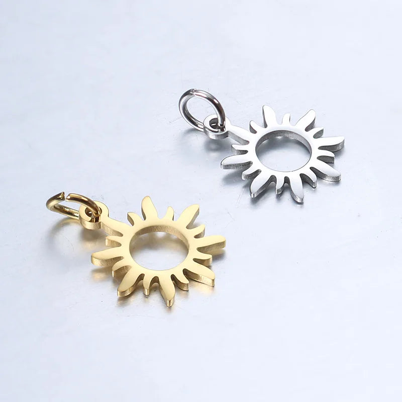 Mini Stainless Steel Charm Sun Flower Shape Gold Plated Small Pendant Metal Charm for Jewelry Making