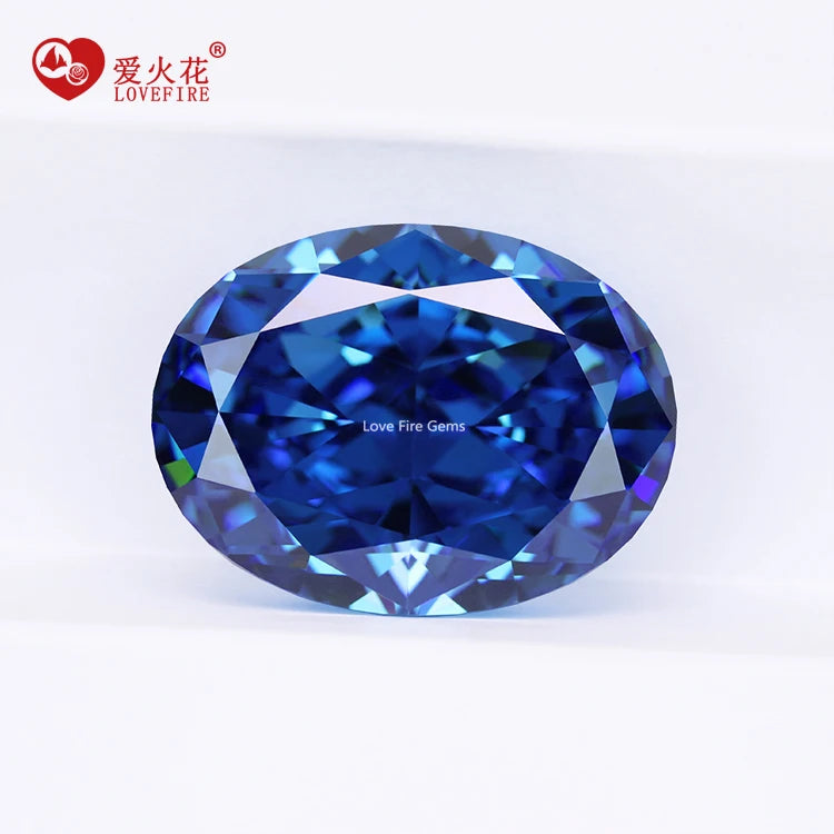 China Factory Price Crushed Ice Cut Cz Stone Dark Blue Color Oval Shape Full Sizes Cubic Zirconia