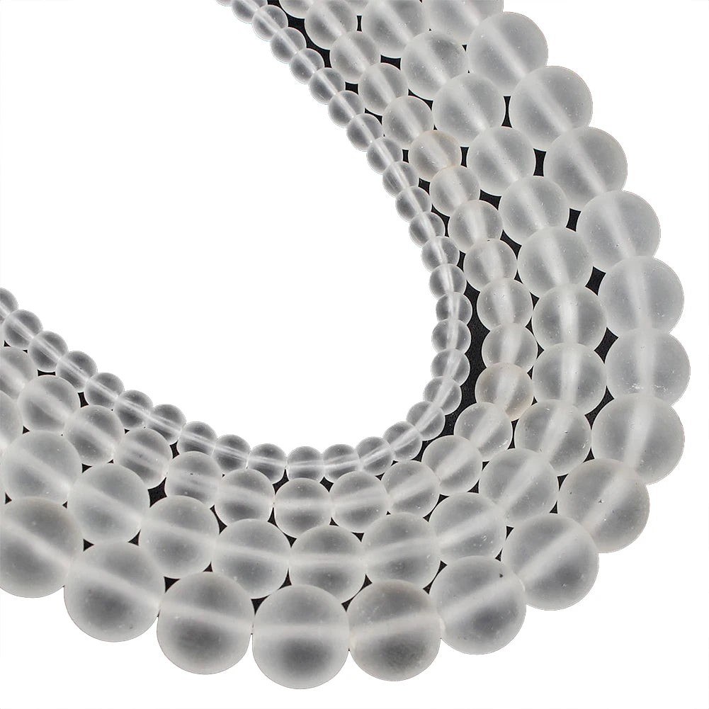 Wholesale round Matte Frosted Clear Crystal White Glass Loose Beads Nature Crystal for Jewelry Making DIY