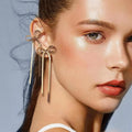 Statement 14K Gold Plated Bow Drop Earrings Long Tassel Dangle Charm Earring Bowknot Jewelry Gift for Women Girls