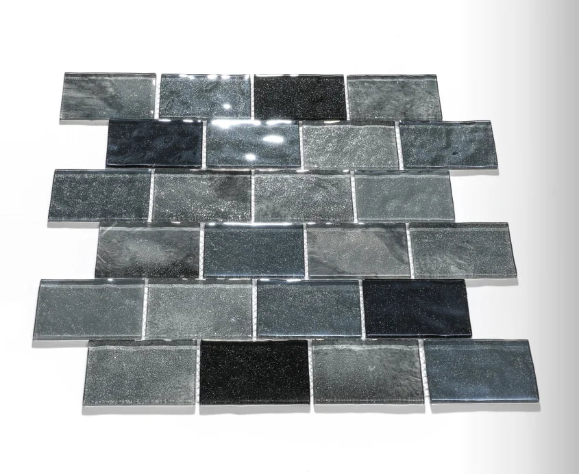 Customized Glossy Black Iridescent Rainbow Powder Glass Mosaic Tile Modern Design Style Interior Wall Kitchen Bathroom 4mm Thick