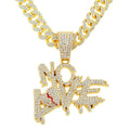 Hip Hop Cuban Chains NO LOVE Necklace Pendants for Men and Women Heart Broke Statement Necklaces Jewelry Iced Out Bling Chain